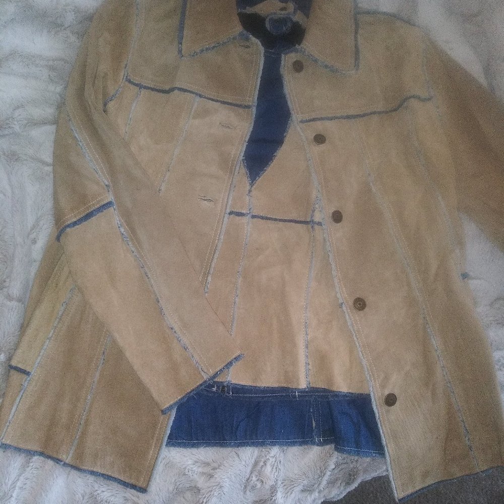 2 PIECE SUEDE & DENIM BLAZER AND HALTER VEST SET
